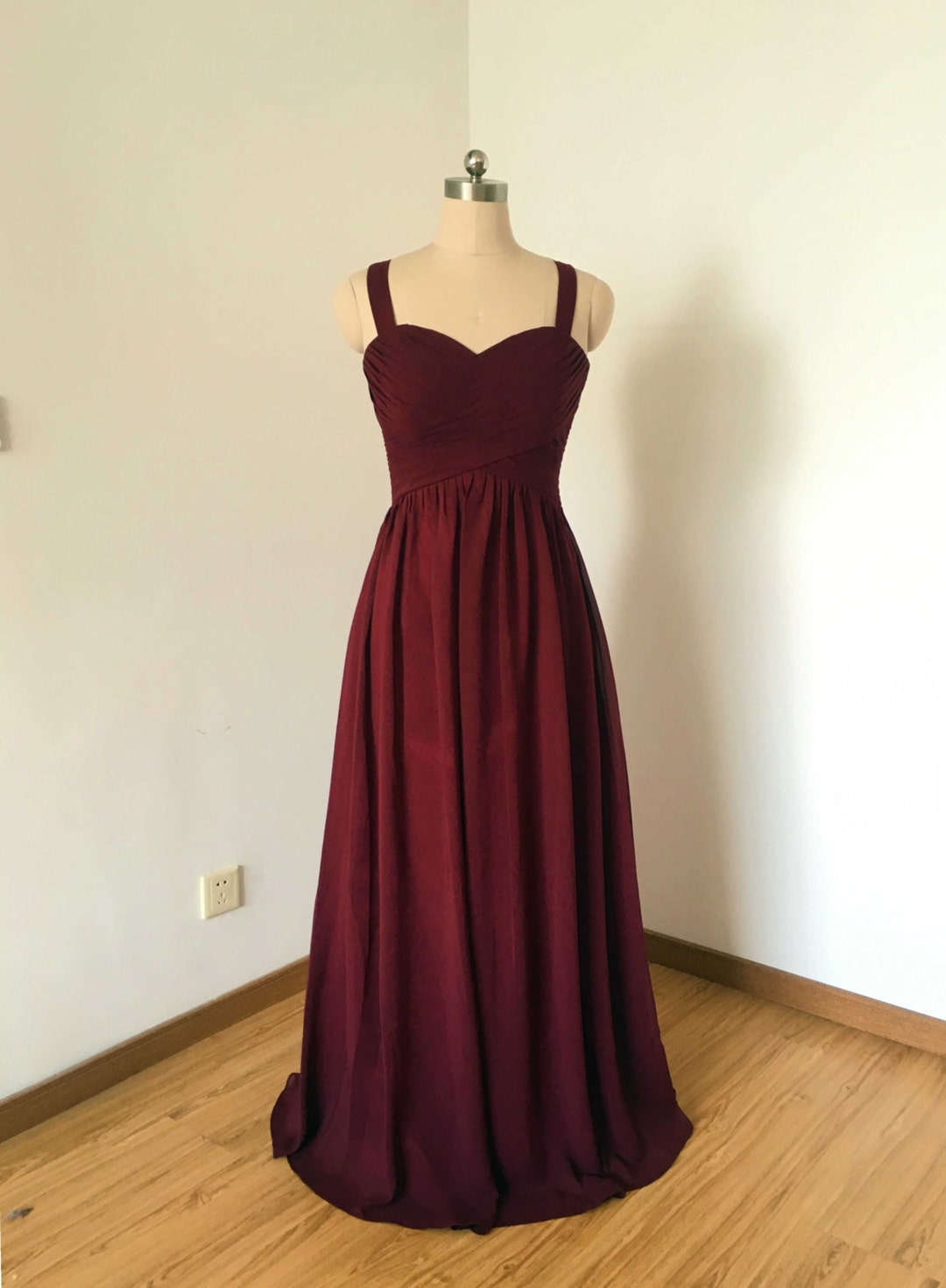 Burgundy Satin Straps Sweetheart Dress