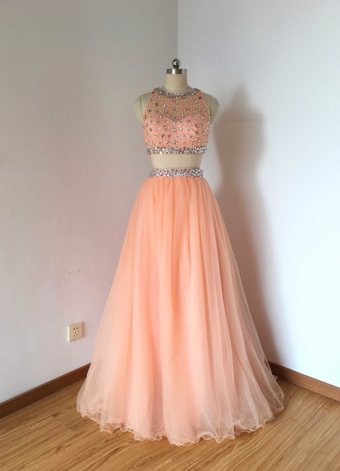 Beauty Pink Floral Tulle Long Prom Dresses, Pink Formal Dresses with 3 –  Eip Collection