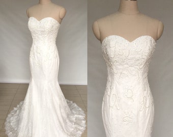 Custom Beaded Sweetheart Ivory Lace Long Wedding Dress Mermaid