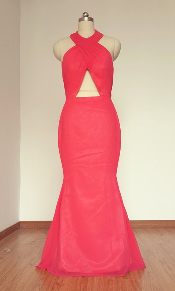 coral red gown