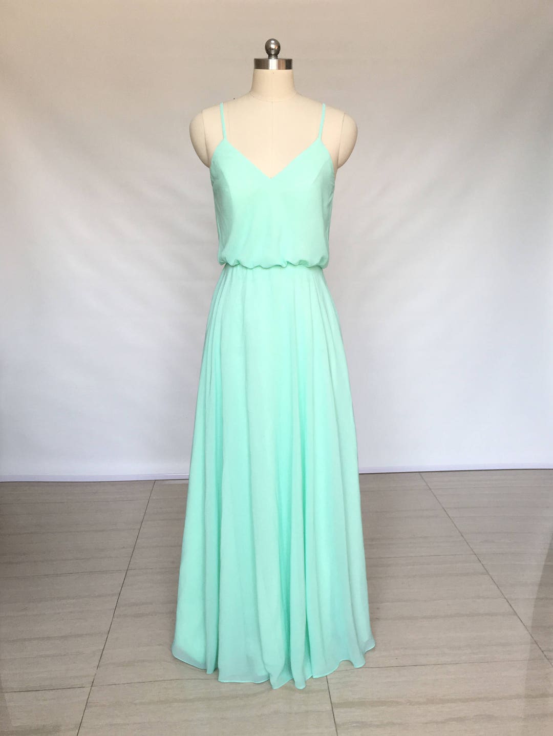 Spaghetti Straps Mint Chiffon Long Bridesmaid Dress - Etsy