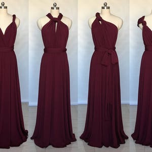 Halter Burgundy Spandex Long Convertible Bridesmaid Dress image 3