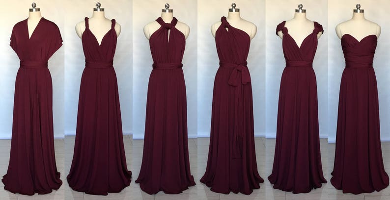 Halter Burgundy Spandex Long Convertible Bridesmaid Dress image 3