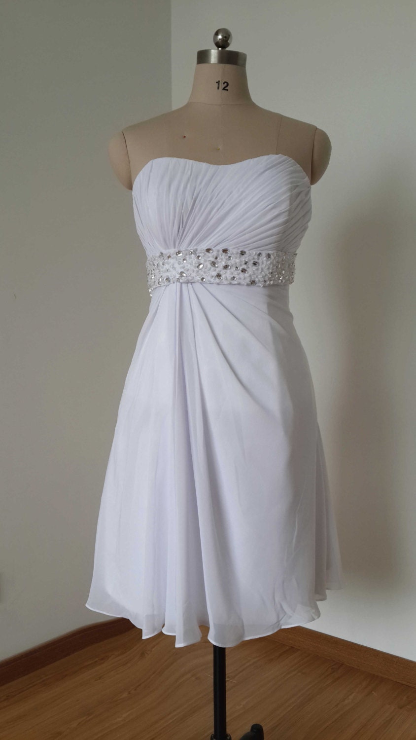 Strapless White Chiffon Short Bridesmaid Dress With Beaded Etsy