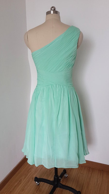 2015 One-shoulder Mint Chiffon Short Bridesmaid Dress - Etsy