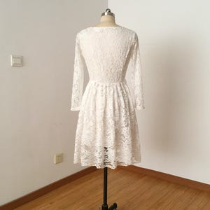 Scoop Ivory Lace Short Wedding Reception Dress with Long Sleeves image 2