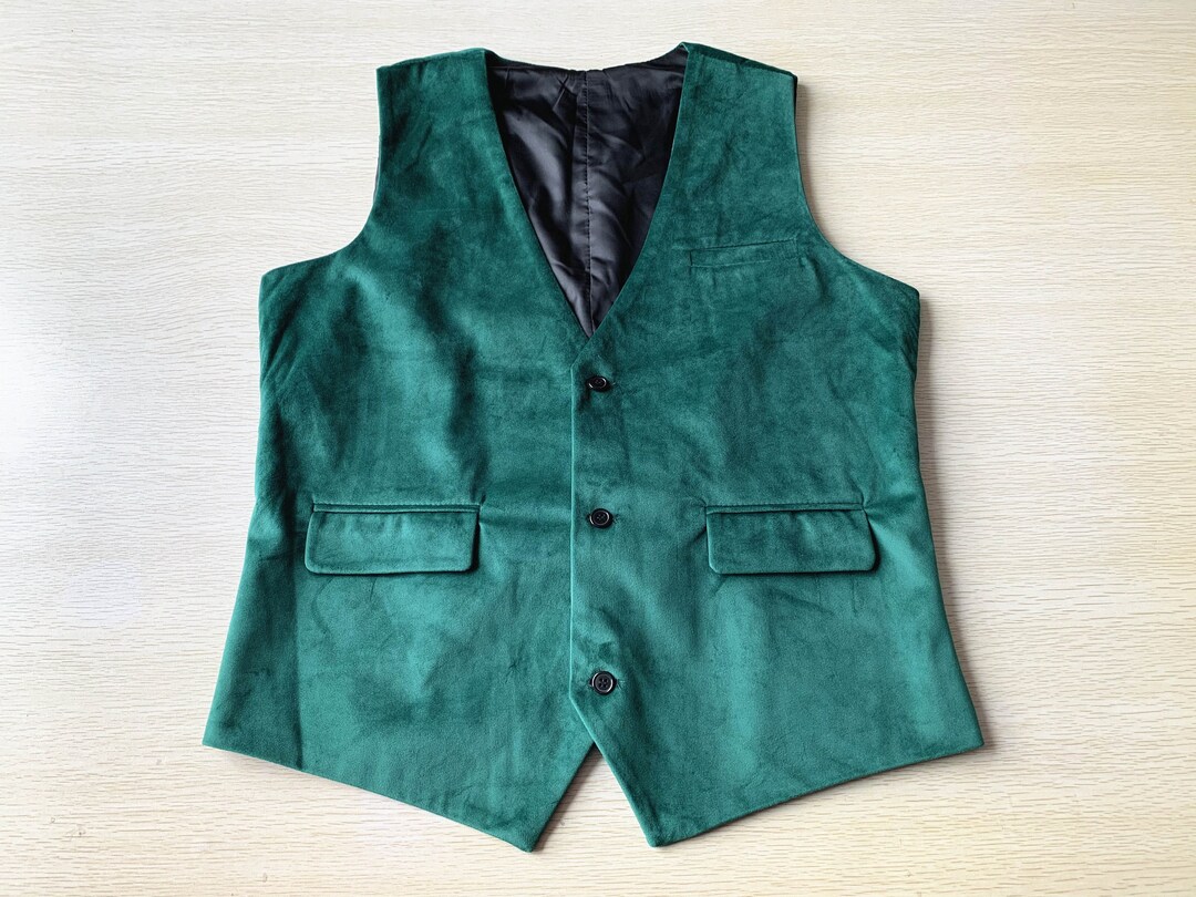 Green Velvet Mens Vest Wedding Waistcoat Vneck 3 Pockets 3 Buttons Etsy