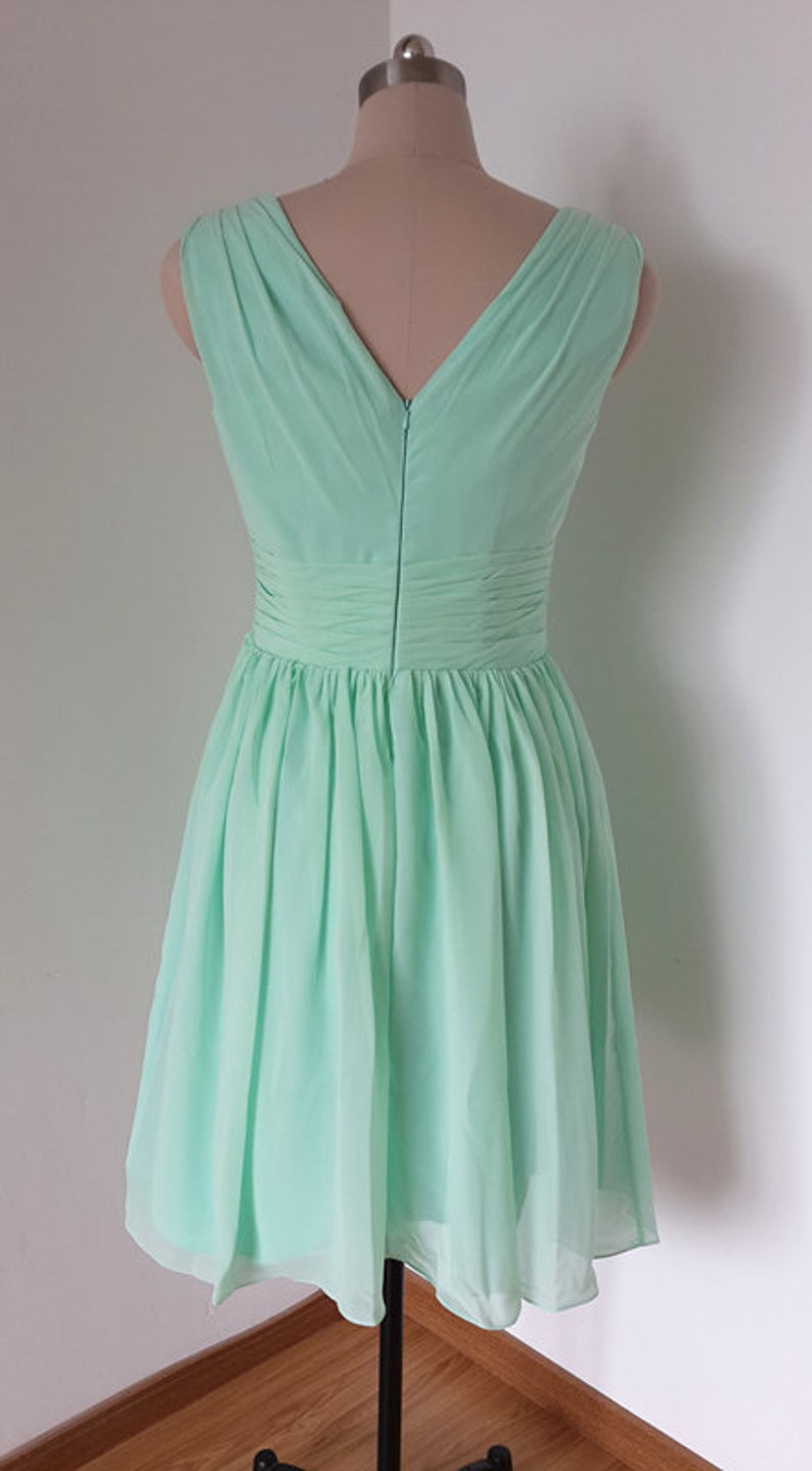 V-neck V-back Mint Chiffon Short Bridesmaid Dress - Etsy