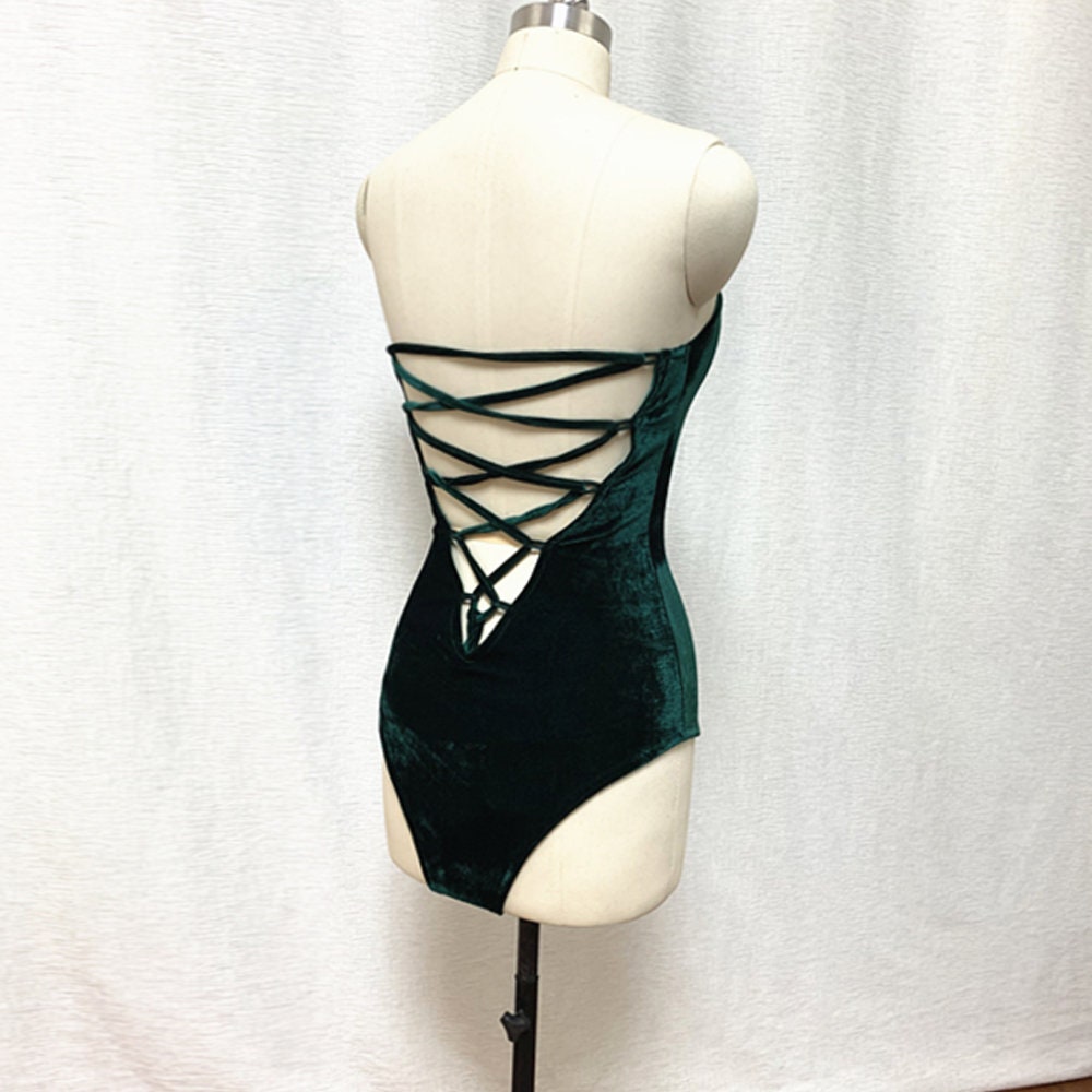 Buy Emerald Green and Red and Black Velvet Bodysuit Halloween Leotard Corset  Back Christmas New Year With Snap Crotch Online in India 
