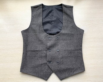 Doppelbrust Herren Weste Made to Order Charcoal Grau Hochzeits-Prom Weste Casual Business U-Ausschnitt 2 Taschen 6 Knöpfe