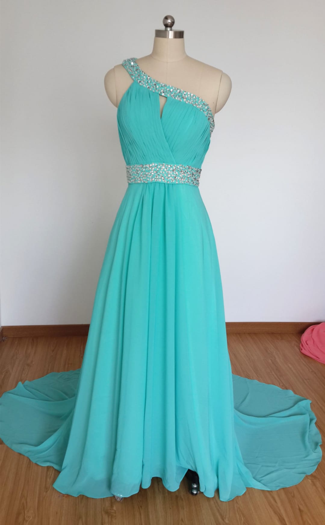 Vestido de fiesta largo de un hombro turquesa azul con cuentas - Etsy México Vestido de fiesta largo de un hombro turquesa azul con cuentas - Etsy México