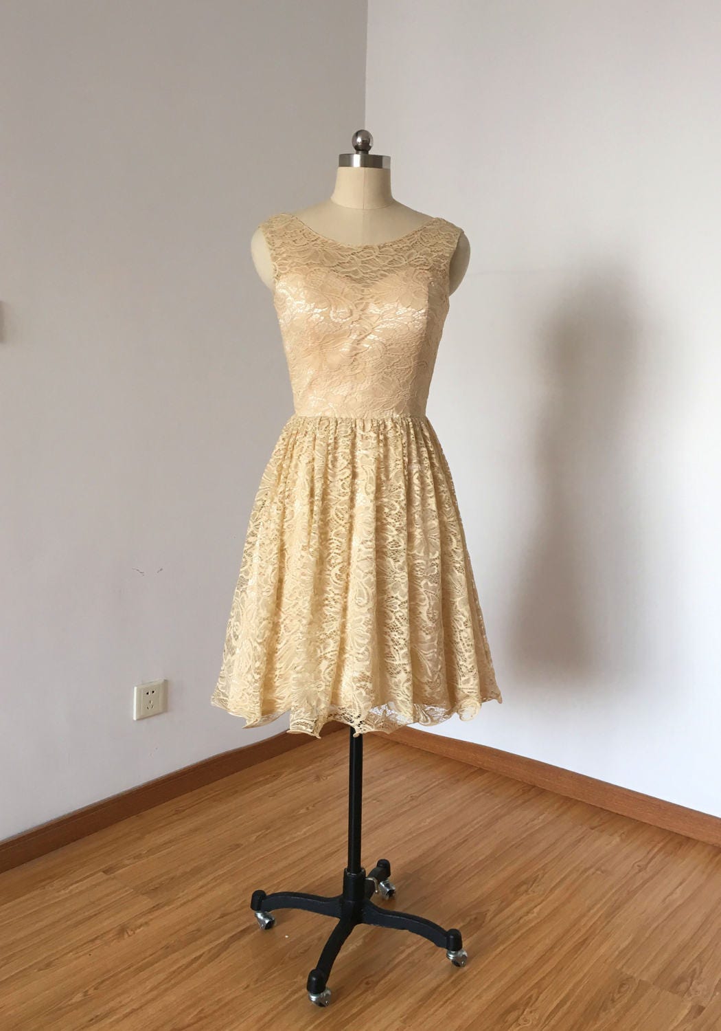 Scoop Long Junior Bridesmaid Dress With Flutter Sleeves Champagne