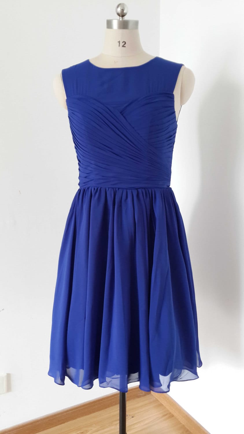Scoop Royal Blue Chiffon Short Bridesmaid Dress | Etsy