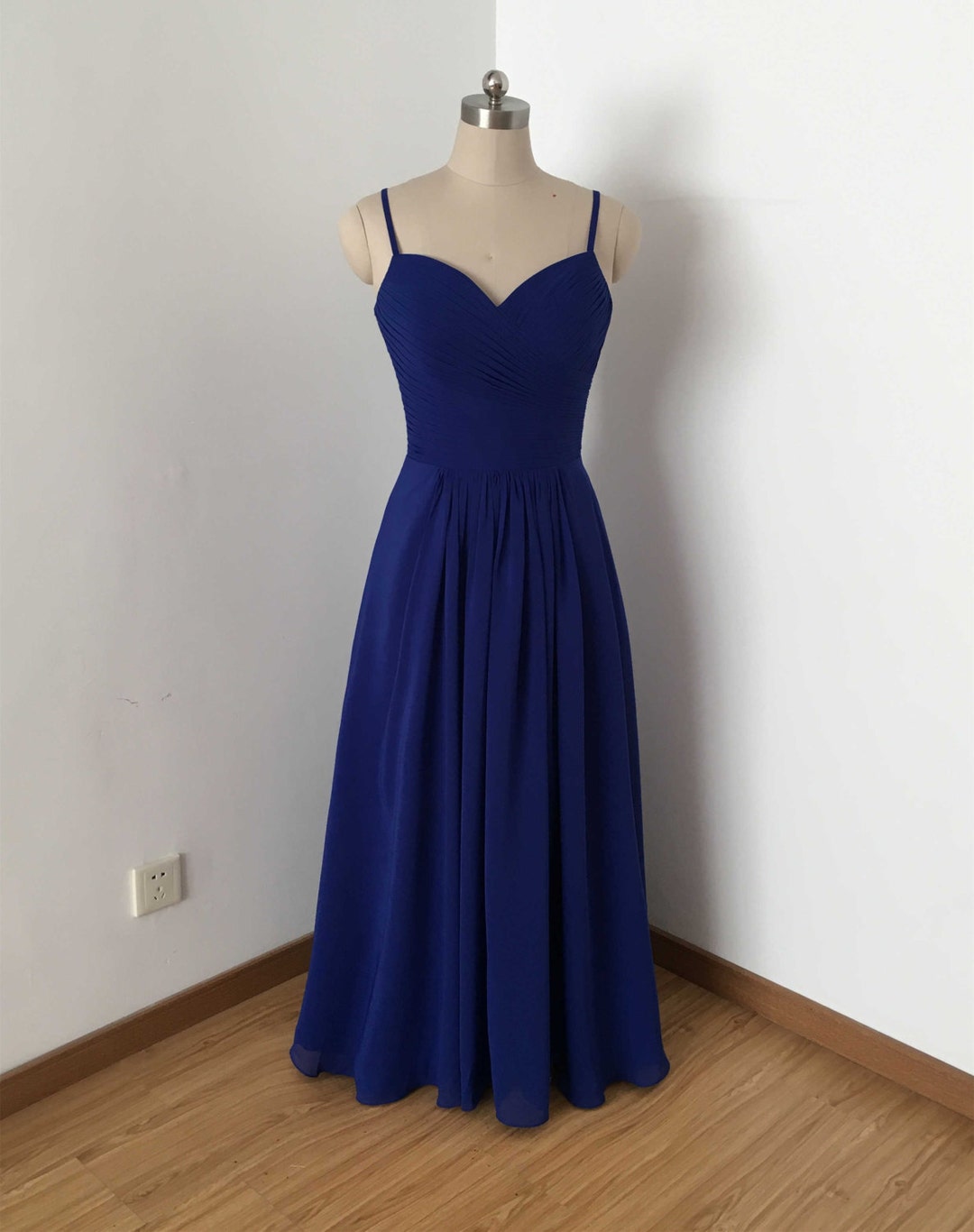 Long Spaghetti Strap Chiffon Bridesmaid Dress Royal Blue Plus Size