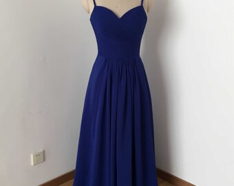 Spaghetti Straps Royal Blue Chiffon Long Bridesmaid Dress