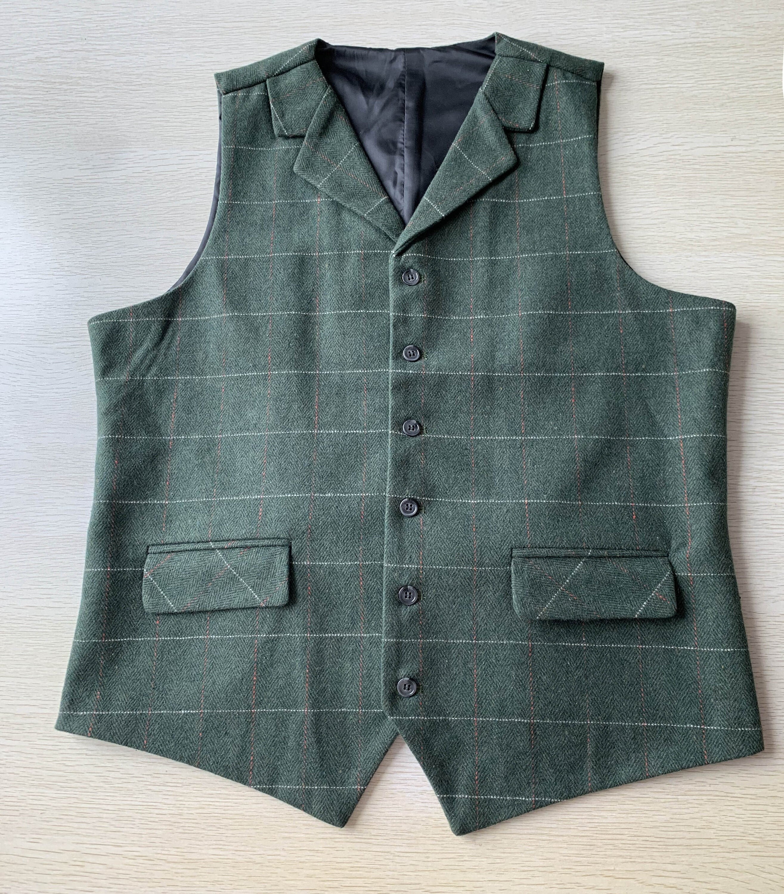 Green plaid shop vest mens
