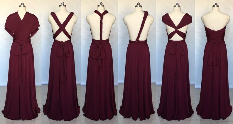 Halter Burgundy Spandex Long Convertible Bridesmaid Dress image 4