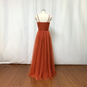 Burnt Orange Tulle Bridesmaid Dress 2021 Spaghetti Straps Boho image 2