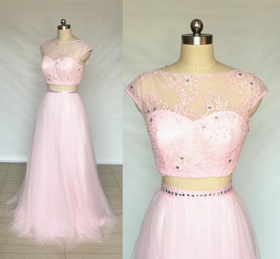 Pink two clearance piece prom dress