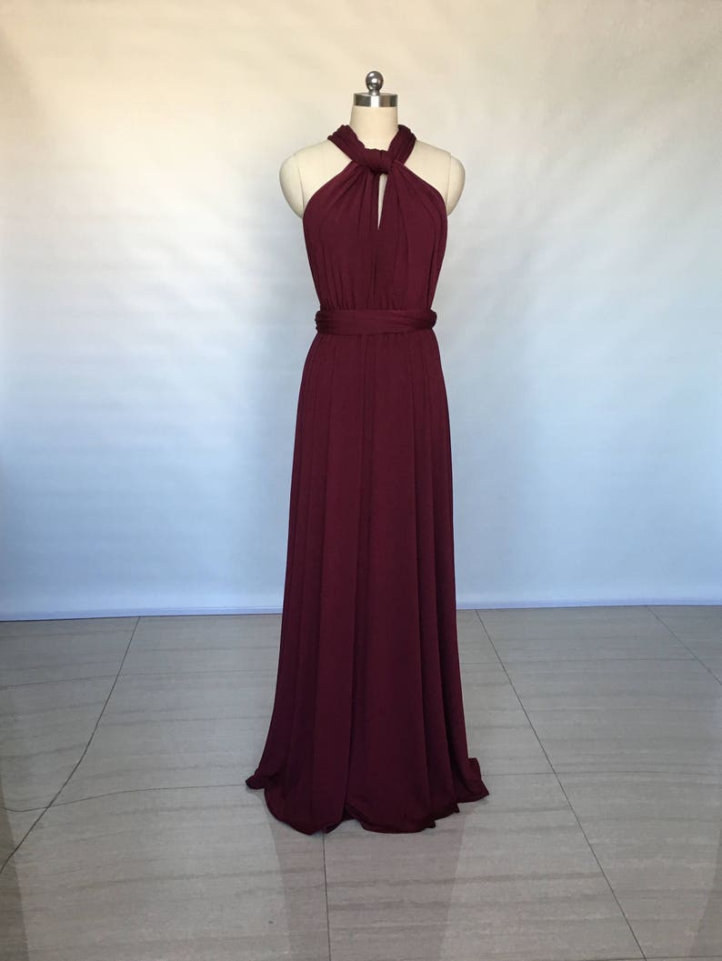 Halter Burgundy Spandex Long Convertible Bridesmaid Dress image 1