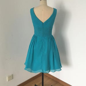 V-Neck Teal Chiffon Short Bridesmaid Dress image 2