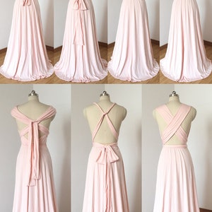 Blush Pink Spandex Long Convertible Bridesmaid Dress image 2