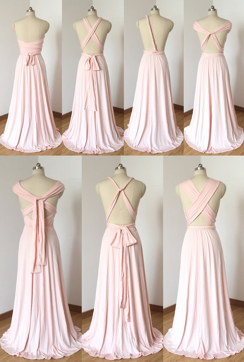 Blush Pink Spandex Long Convertible Bridesmaid Dress image 2