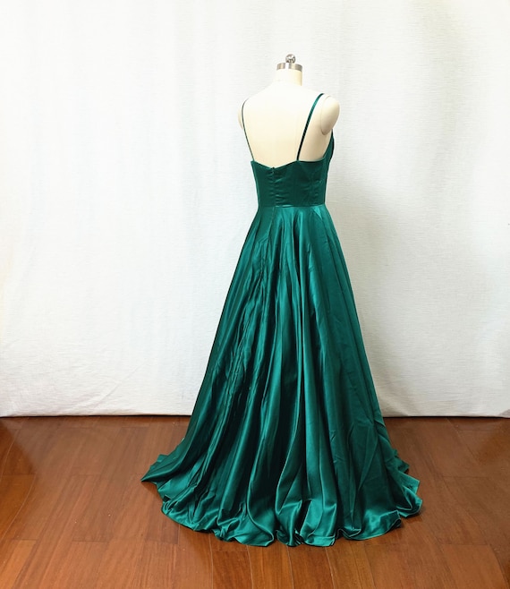 Green satin spaghetti strap best sale dress