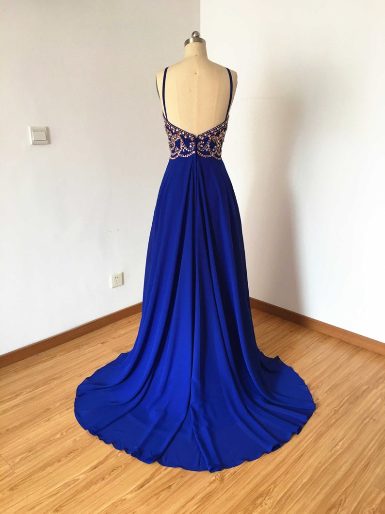 Long Prom Dress, Prom Dress, Spaghetti Straps Prom Dress, Royal Blue Prom Dress, Chiffon Prom Dress, Backless Prom Dress image 2