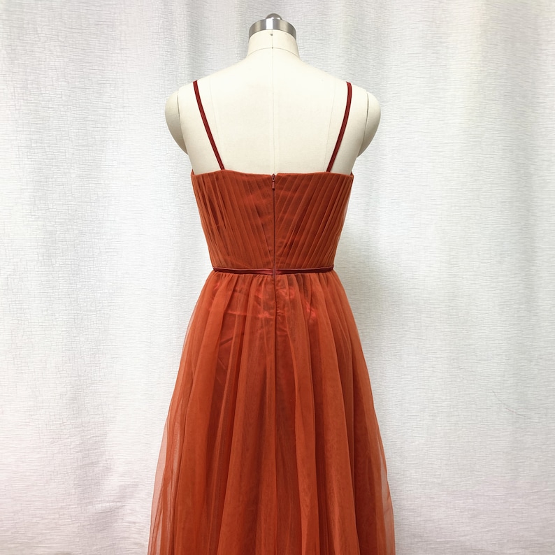 Burnt Orange Tulle Bridesmaid Dress 2021 Spaghetti Straps Boho image 4