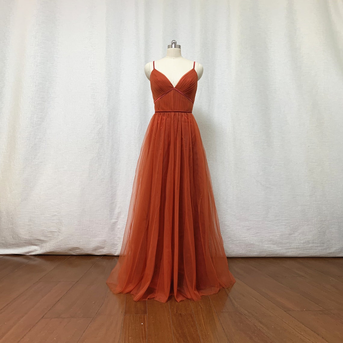 Burnt Orange Tulle Bridesmaid Dress 2021 Spaghetti Straps Boho | Etsy