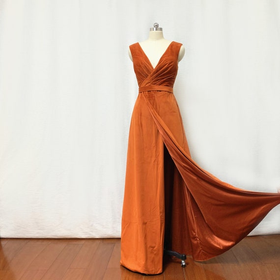 Mermaid Burnt Orange High Slit Long Bridesmaid Dresses Gown Online, WG –  SposaDresses