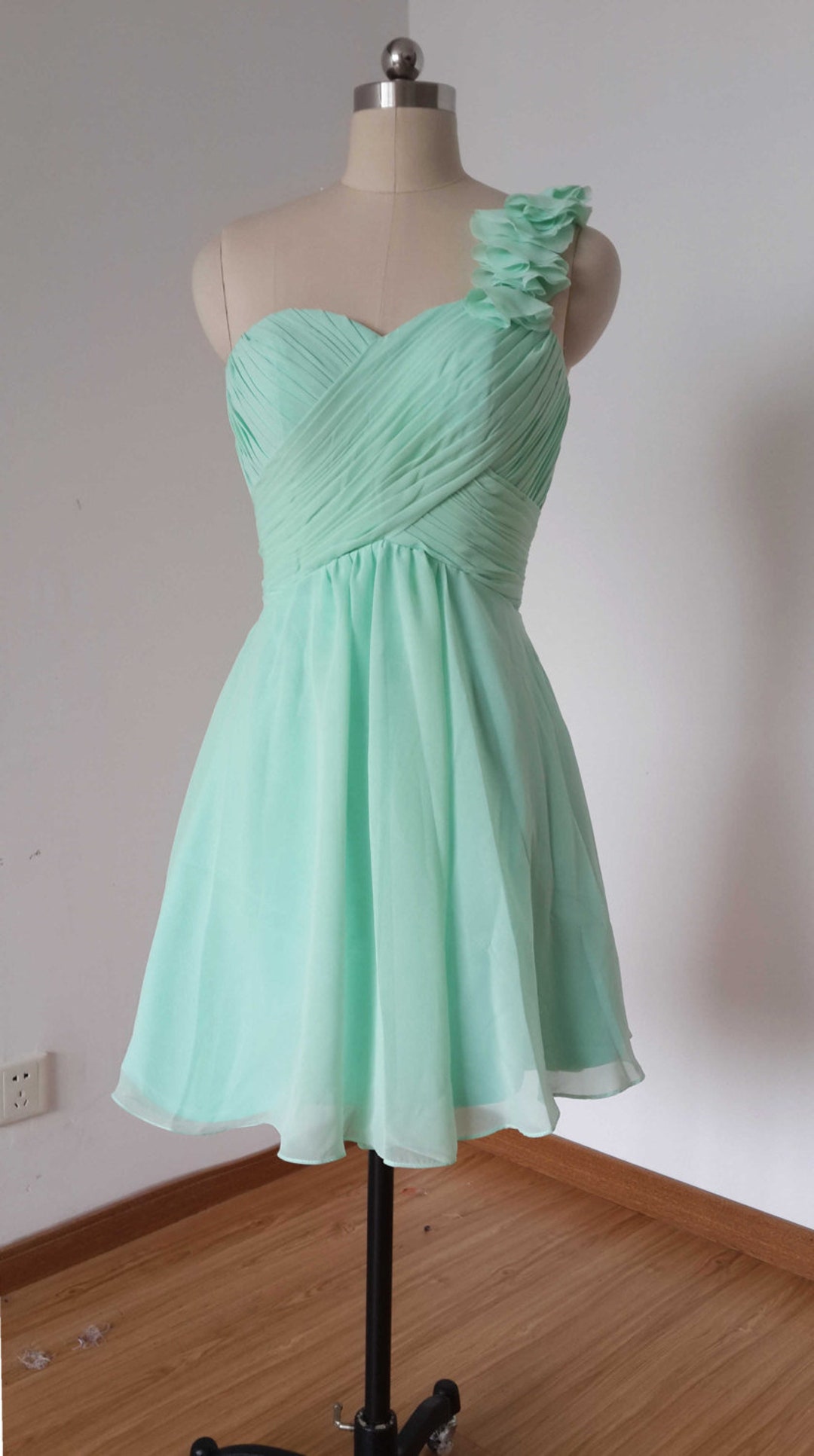 One-shoulder Sweetheart Mint Chiffon Short Bridesmaid Dress - Etsy