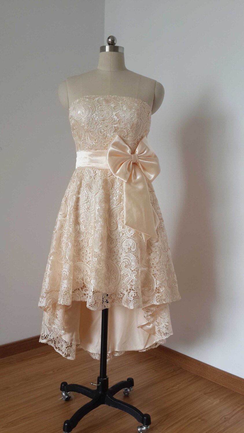 Strapless Champagne Lace Short Front 