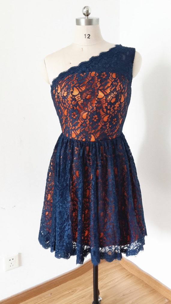 orange and navy blue dress