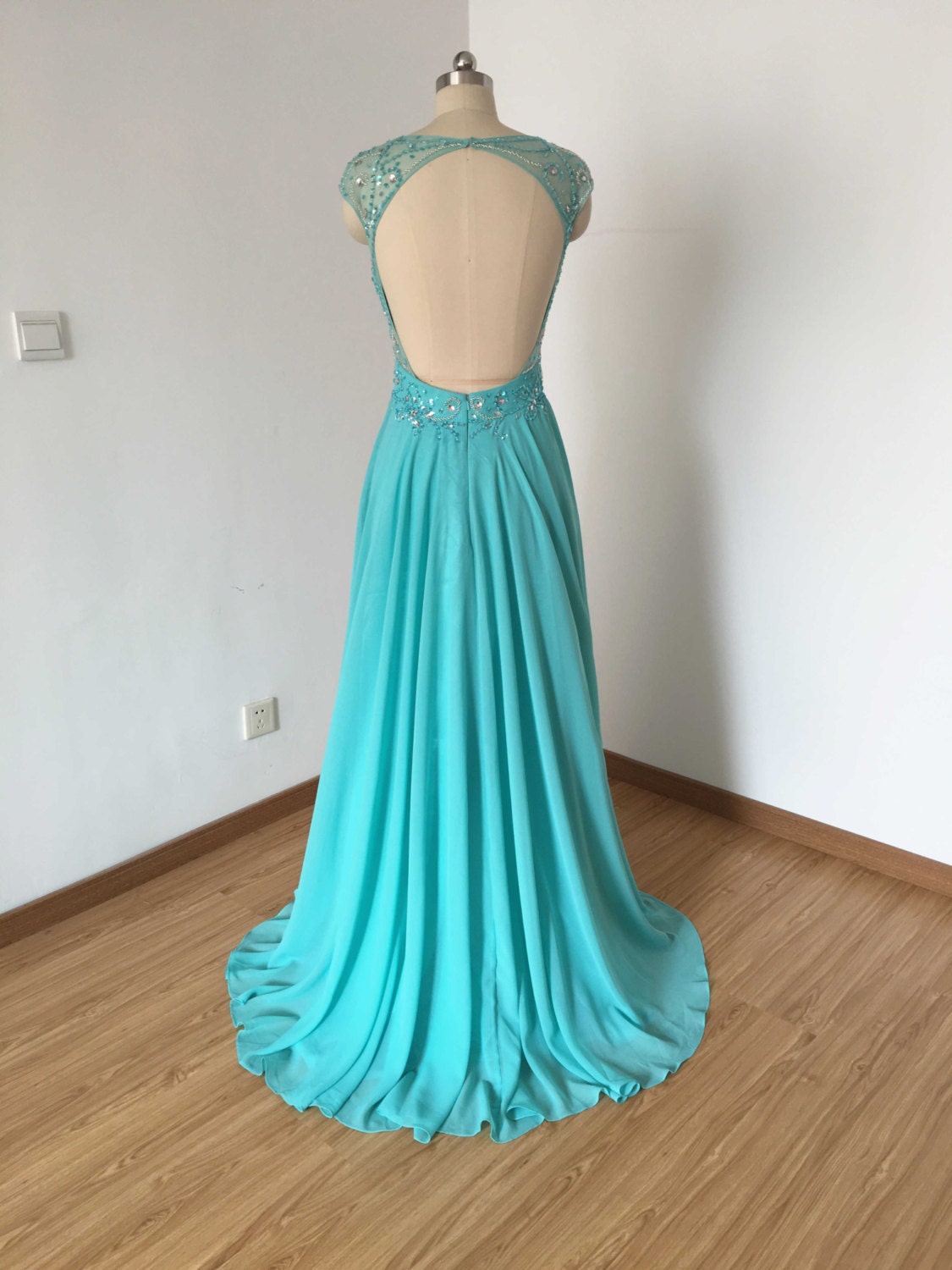 Satin Green Two Piece Turquoise Long Prom Dress Prom Gown – Promnova