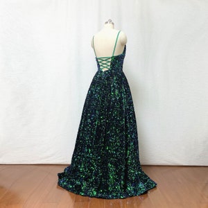 Sequin Prom Dress Ball Gown Forest Green Long Evening Dress image 2