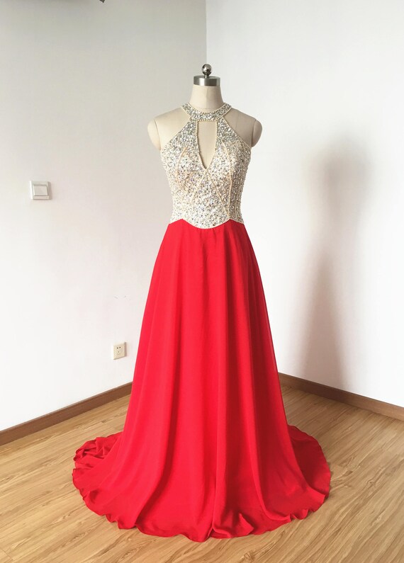 Red sheer shop prom dress