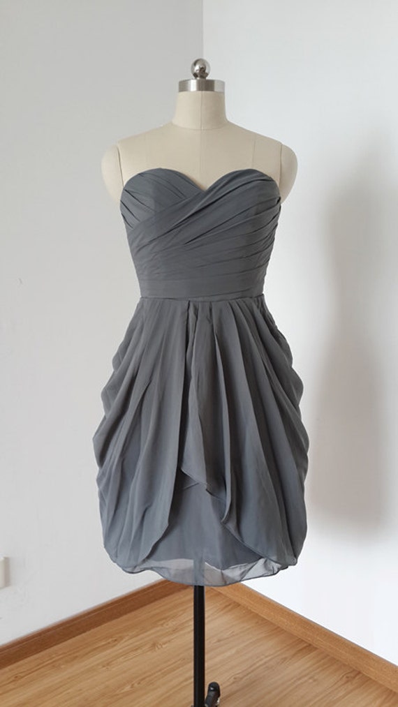 2019 Sweetheart Charcoal  Grey Chiffon Short Bridesmaid  