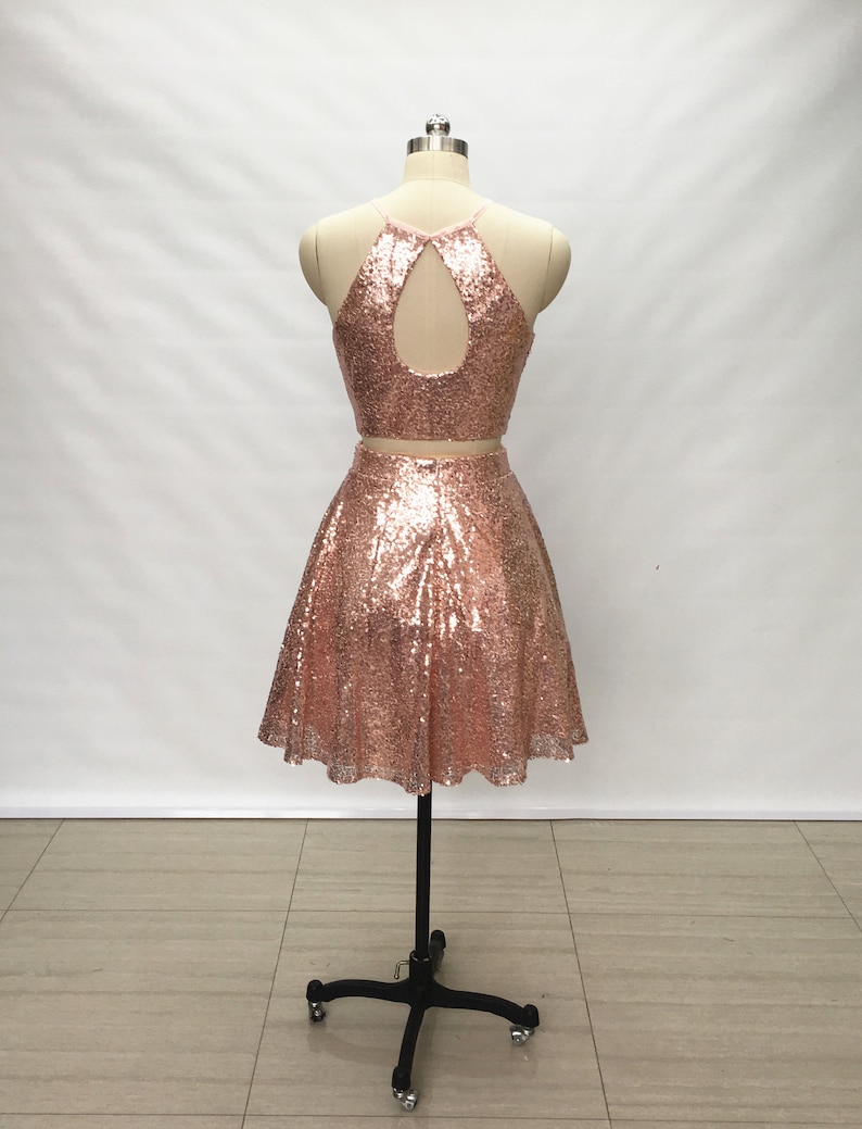 Two Piece Rose Gold Sequin Short Homecoming Dress | Etsy