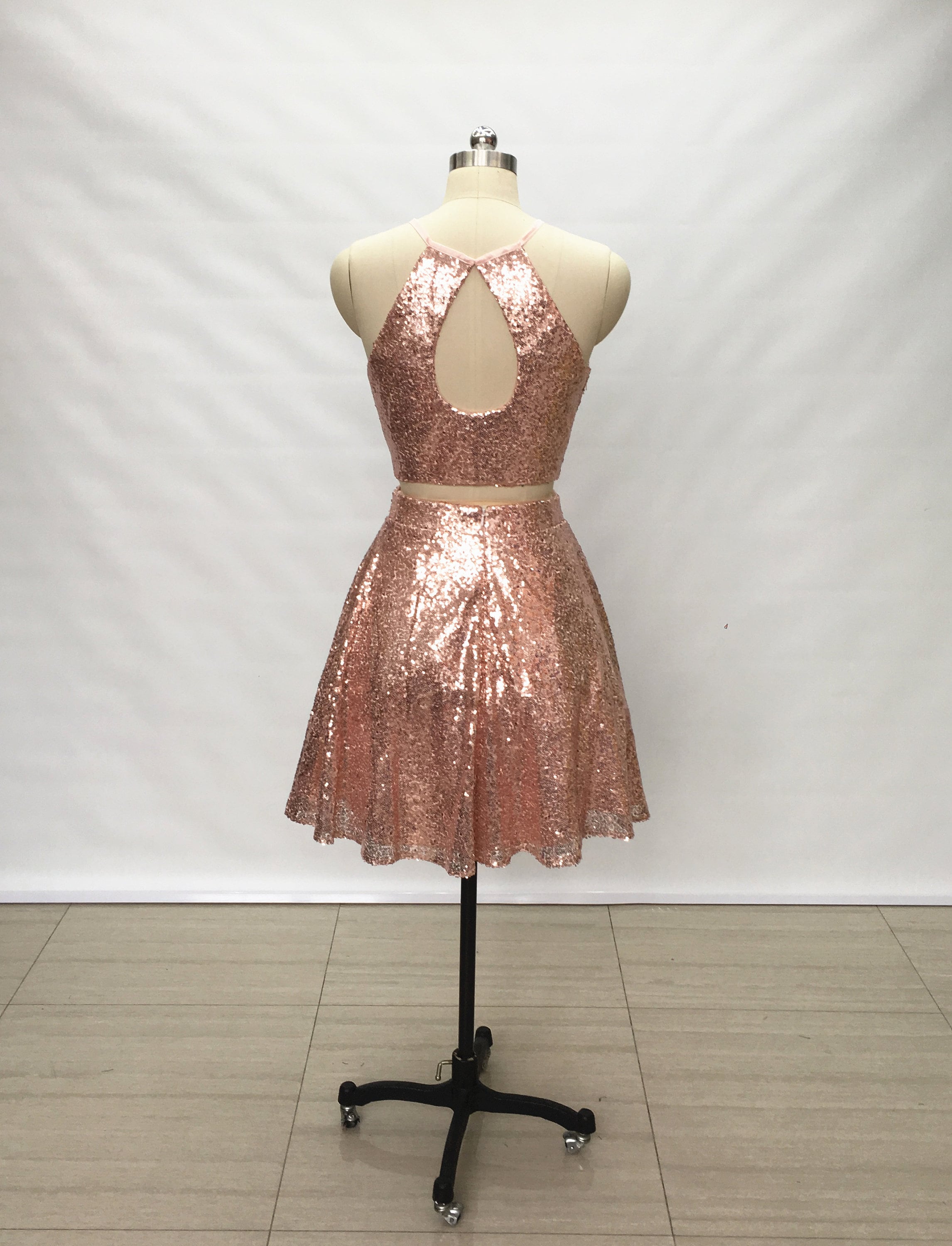 Honey Couture MARILYN Rose Gold Sequin Corset Lace Up Formal Dress