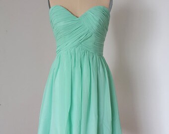 2015 Popular Sweetheart Mint Chiffon Short Bridesmaid Dress