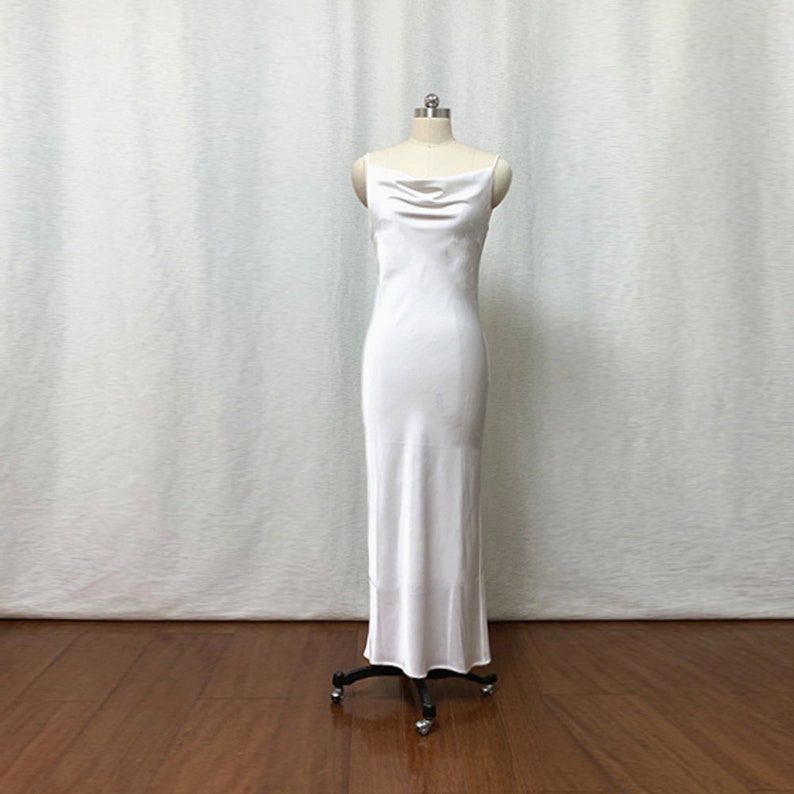 Cowl Neck White Real Silk Midi Dress Made to Order | Etsy