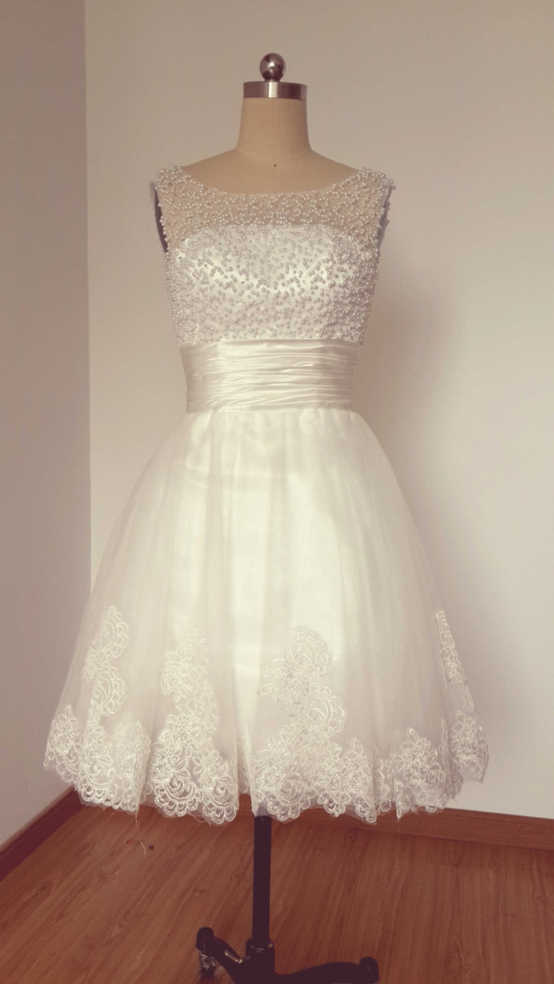V-Back Ivory Lace Tulle Short Homecoming Dress Prom Dress | Etsy