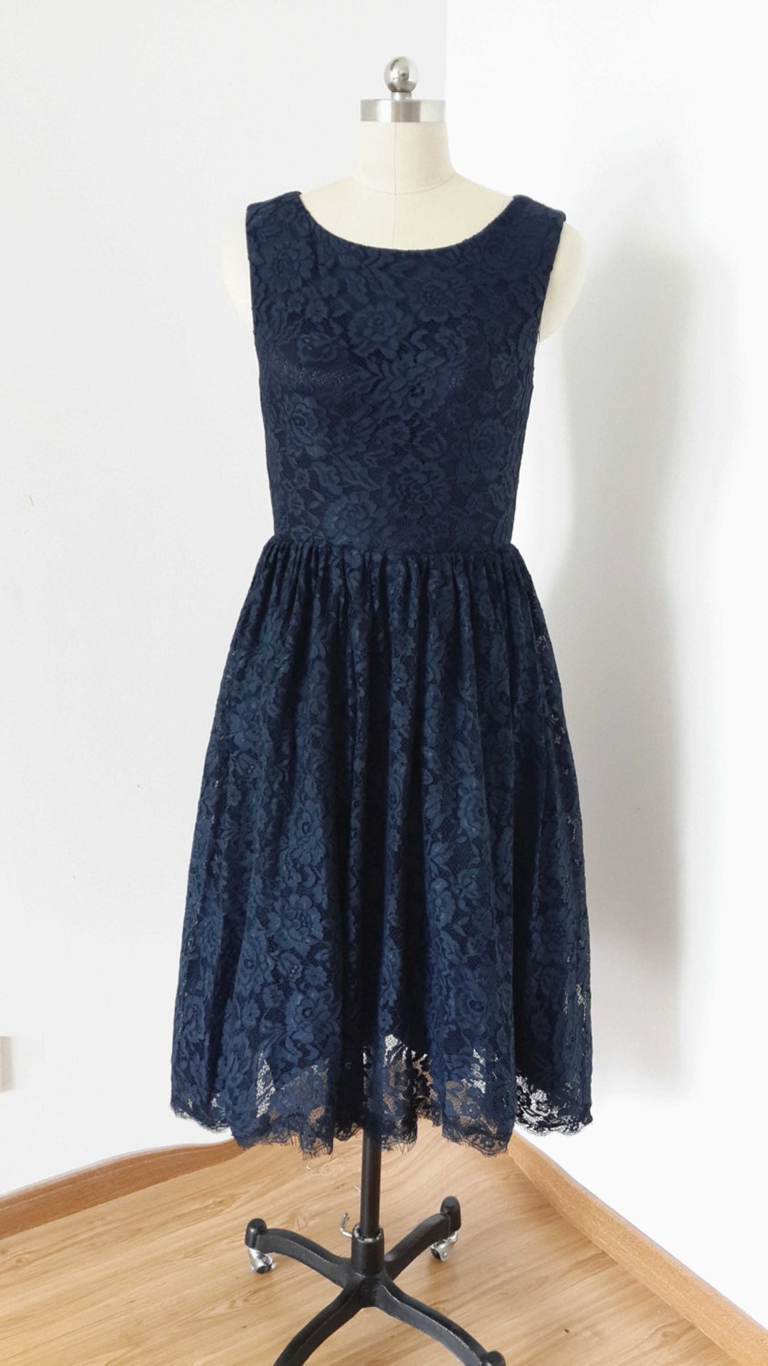 Scoop Navy Blue Lace Short Bridesmaid Dress With Back Buttons - Etsy