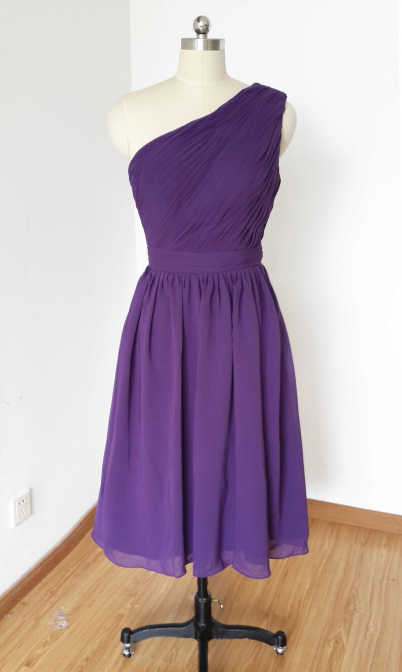 dark purple short bridesmaid dresses Purple Chiffon Beaded Straps Knee Length Homecoming Bridesmaid Dress