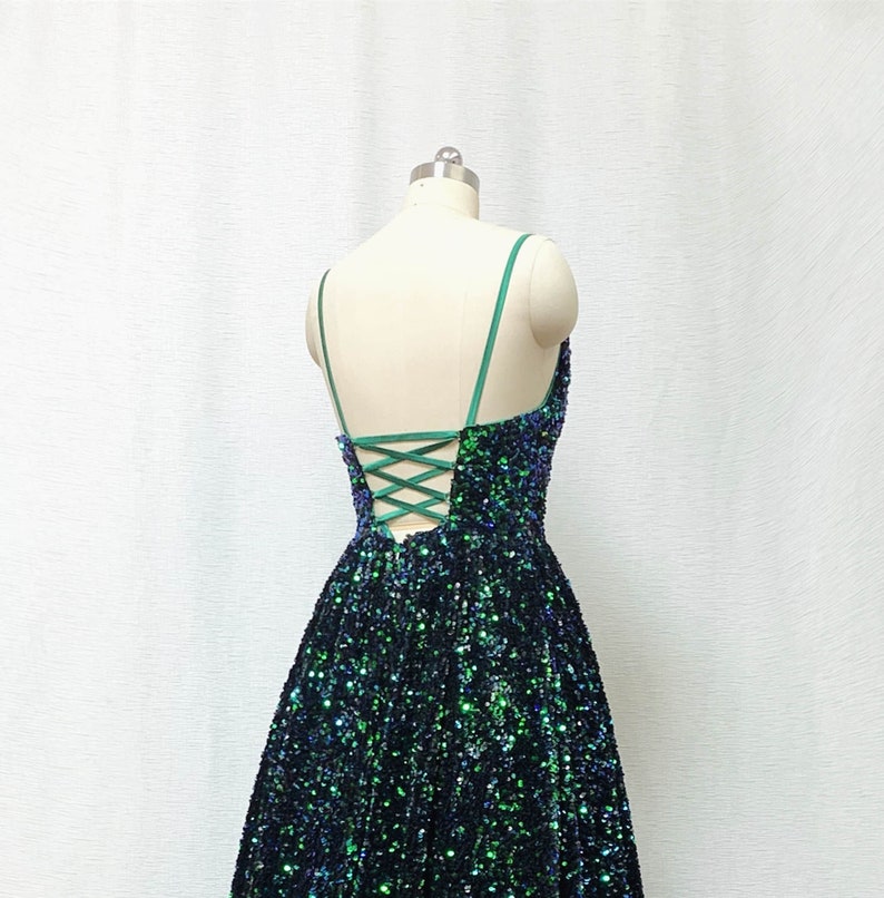 Sequin Prom Dress Ball Gown Forest Green Long Evening Dress image 4