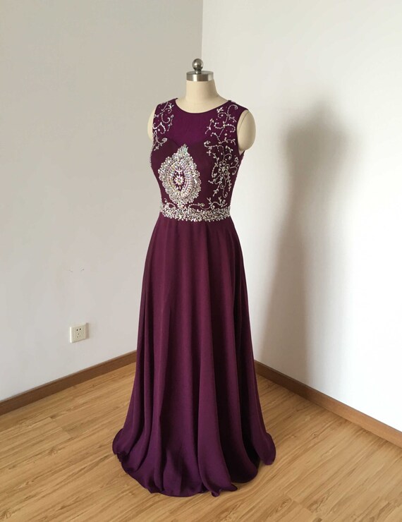Hermoso vestido de fiesta de uva con cuentas de gasa larga - Etsy México Hermoso vestido de fiesta de uva con cuentas de gasa larga - Etsy México