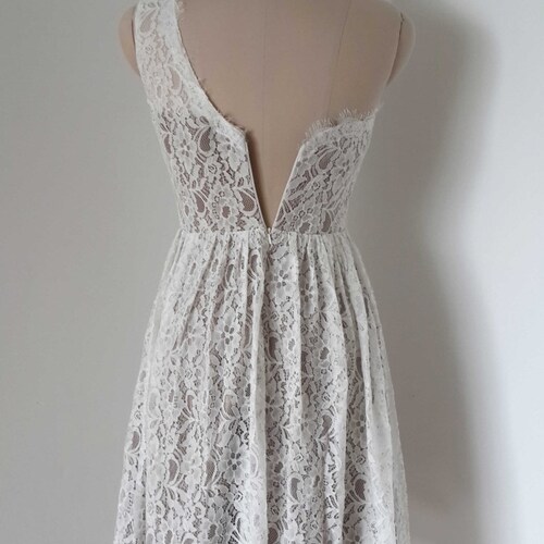 One-Shoulder Ivory Lace Silver Lining Short Bridesmaid shops Dress