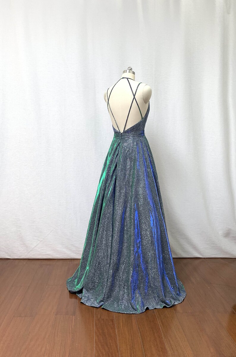 green and silver gown